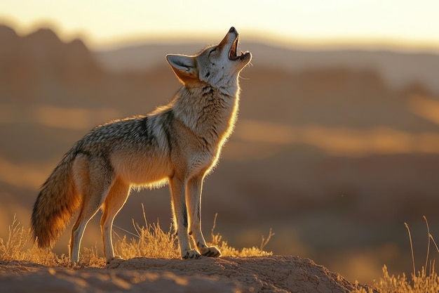 Coyote Howling at Sunset