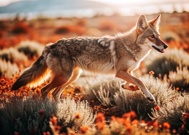 Photo coyote in the wild desert and grassland scene