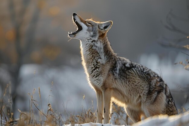 Photo a coyote with its mouth open and the words wolf on the side