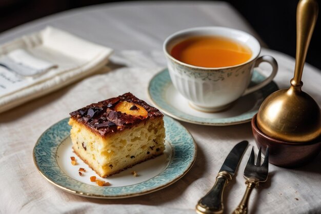 Cozy Afternoon Tea with Cake and Fruit