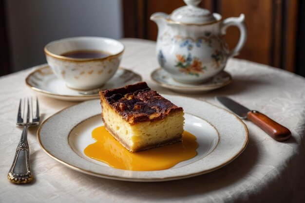 Cozy Afternoon Tea with Cake and Fruit