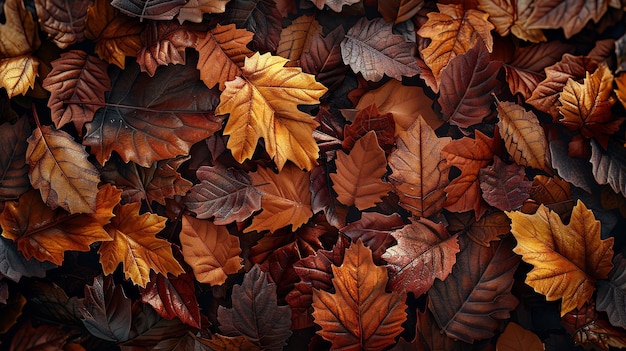 Photo cozy autumn banner wallpaper with delightful seamless pattern of colorful autumn leaves and ample co