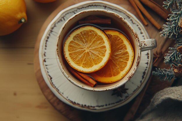 Photo cozy autumn citrus tea infused with warming spices perfect for a chilly day