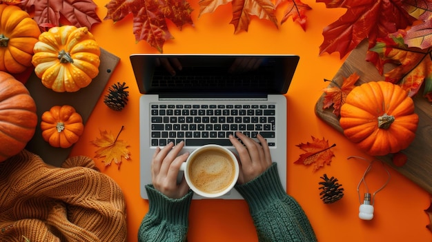 The cozy autumn workspace