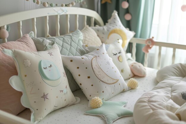 Photo cozy baby bedding with charming soft pillows