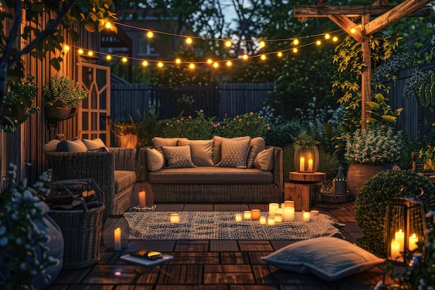 Cozy Backyard Patio with Solar Garden Lights