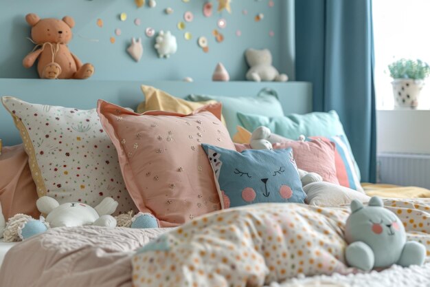 Photo cozy bed with organic cotton pillows for children