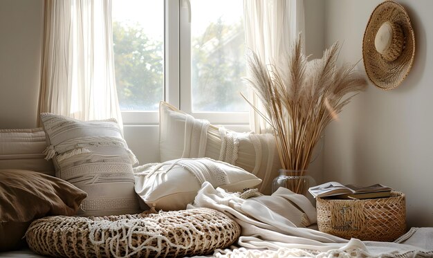 Cozy bedroom corner with clight and decor