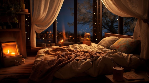 Cozy bedroom at night