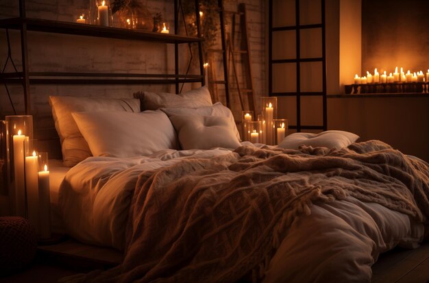 Cozy bedroom with candlelight