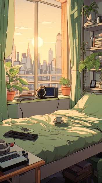 Cozy bedroom with lofi aesthetic Generative AI