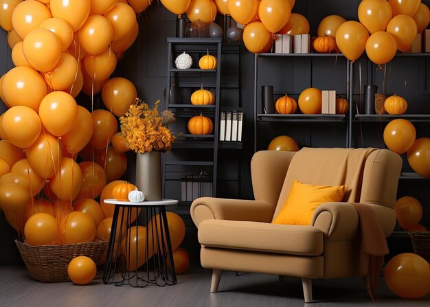 Cozy black and orange living room interior