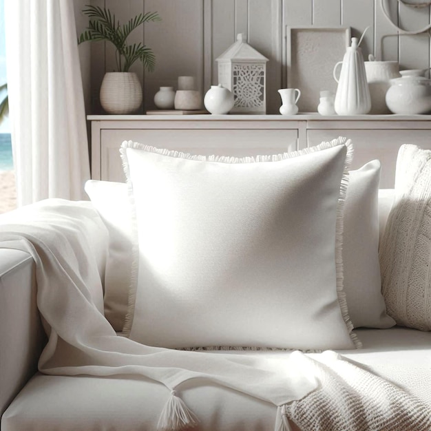 Photo cozy blank pillow enhances the comfort of a modern home