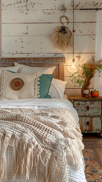 Cozy Boho Coastal Bedroom with Rustic Charm and Natural Accents