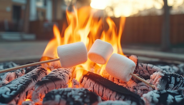 Cozy Bonfire Night Kids Roasting Marshmallows Over Crackling Flames Perfect for Outdoor Fun and