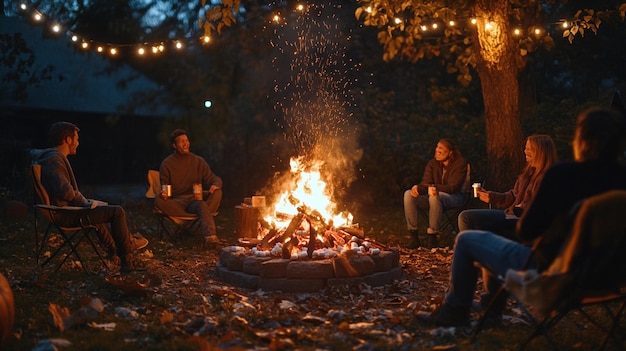 Cozy Bonfire Night party with friends gathered