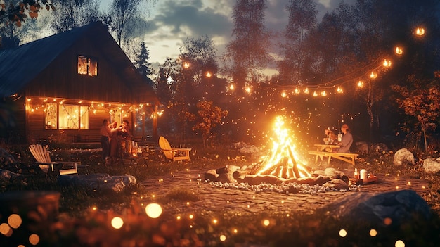 Cozy Bonfire Night party with friends gathered