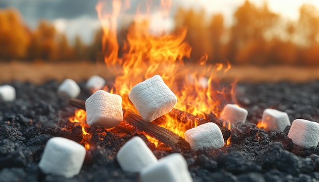 Cozy Bonfire Night with Friends Roasting Marshmallows Over the Flames Perfect for Campfire Stories