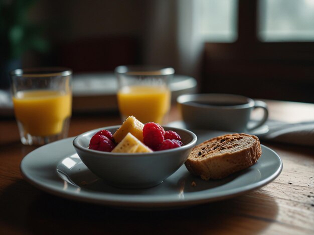 Photo a cozy breakfast with coffee and freshly sliced bread