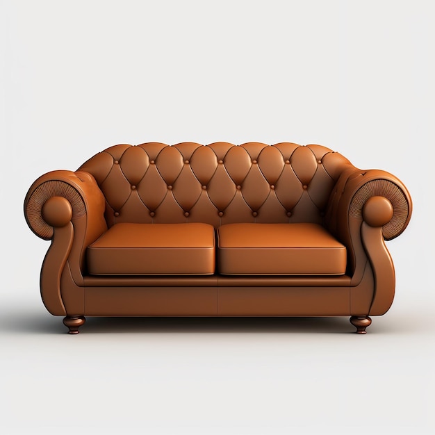 Cozy brown sofa on white