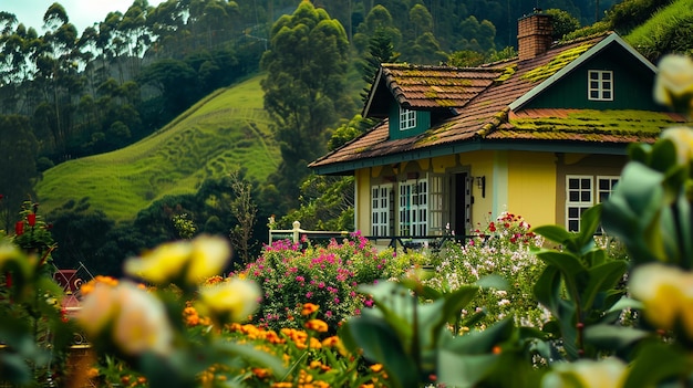 Photo cozy bungalow with a vibrant flower garden