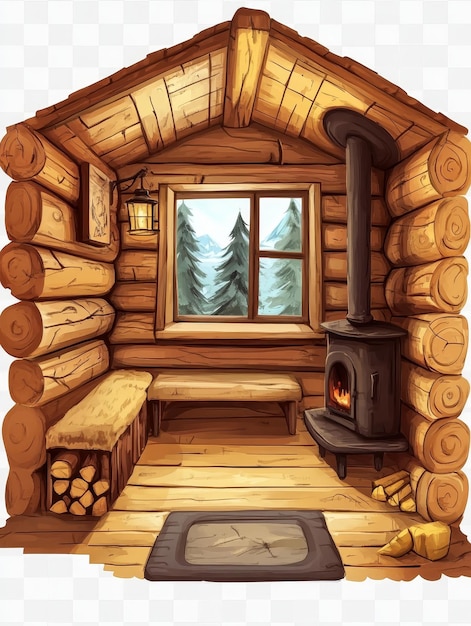 Photo cozy cabin interior with wood stove and window view