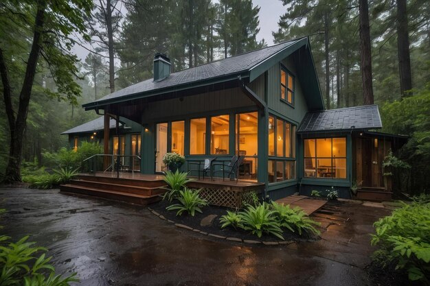 Cozy Cabin in Misty Forest