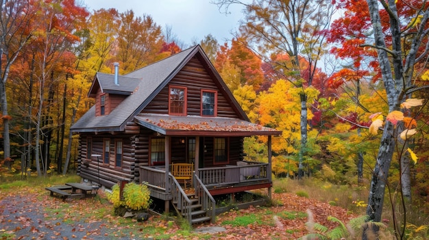 Cozy Cabin Surrounded by Fall Foliage