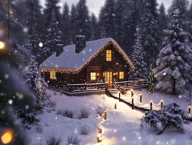 Photo cozy cabin in winter wonderland