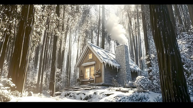 Photo a cozy cabin in the woods during winter with snowcovered trees