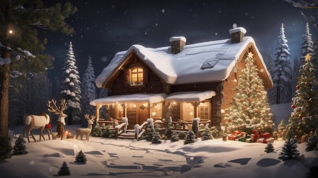 cozy cabin in the woods with a snowcovered landscape Christmas backgrounds images