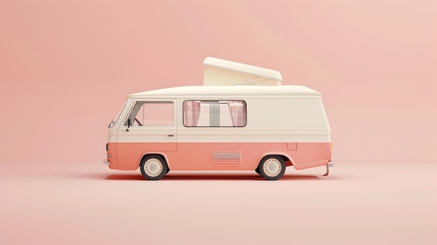 Cozy Camper Van in Soft Colors on Plain BackgroundMinimalist Travel Vibes