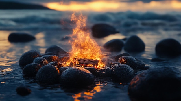 Photo cozy campfire by the river