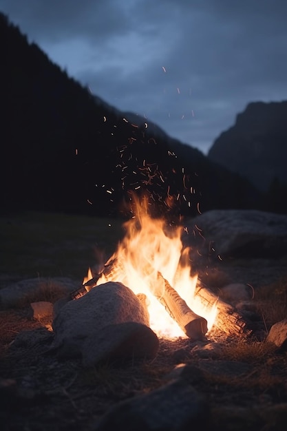 Cozy campfire in the heart of the mountain wilderness