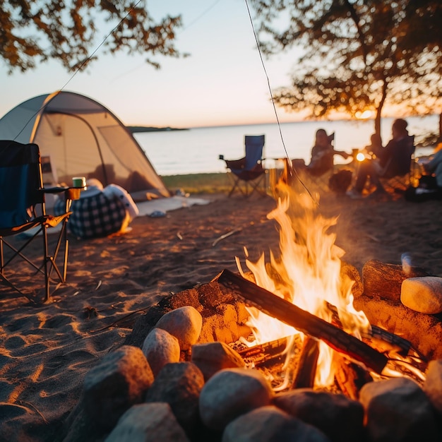 a cozy campfire scene featuring marshmallows roasting on sticks