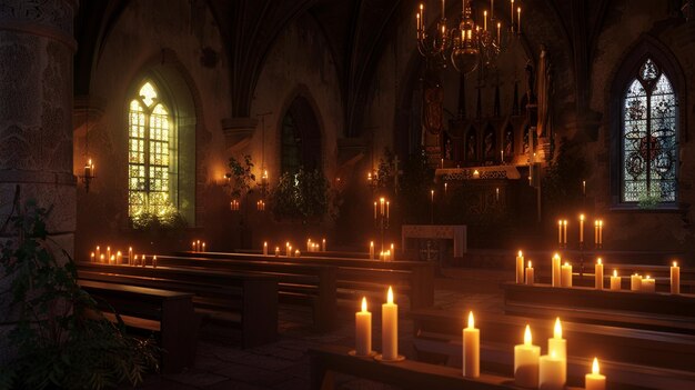 Photo cozy chapel candlelit prayer session image with many lit candles