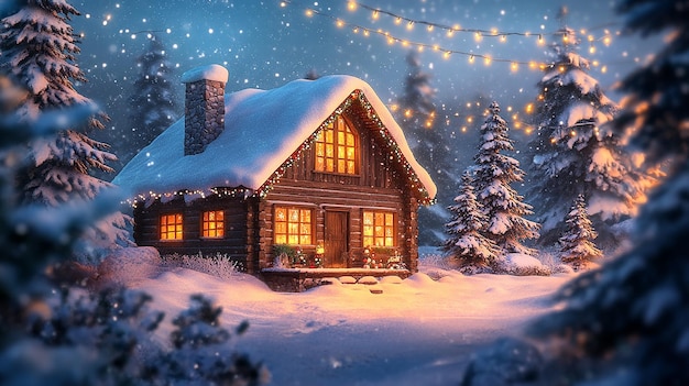 Photo cozy christmas cabin in snowy forest