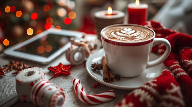 Cozy Christmas Coffee Mug with Festive Decorations