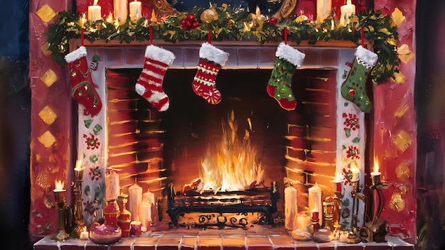 Cozy Christmas Fireplace Scene with Festive Warmth