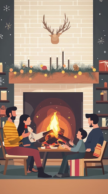 Photo cozy christmas gathering a family finds warmth and joy by the crackling fireplace