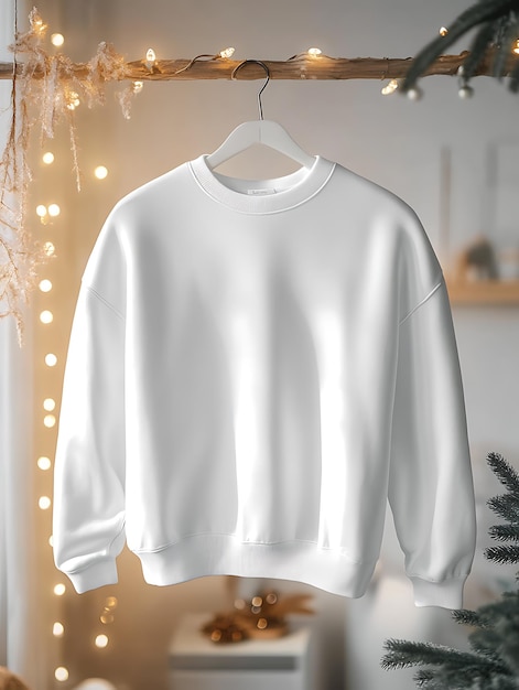 Photo cozy christmas sweatshirt mockup on hanger