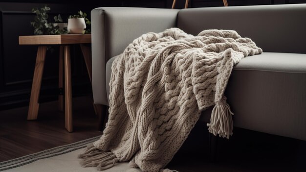 Cozy and Chunky Knit Throw Blanket in Warm Home Setting A Comfortable and Stylish Addition