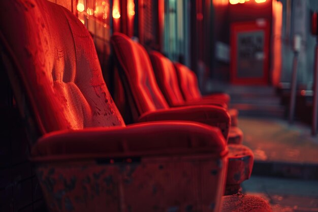 Photo cozy cinematic background of red seats with warm lighting