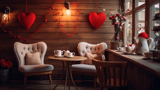 Photo a cozy coffee shop with a warm and inviting atmosphere adorned