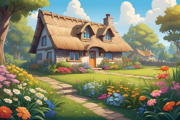 Cozy Cottage Among Tall Grass Illustration