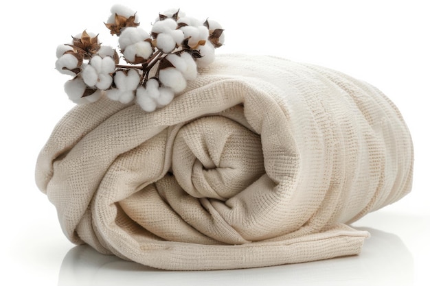 Photo cozy cotton blanket with soft texture and natural accents on clean white background