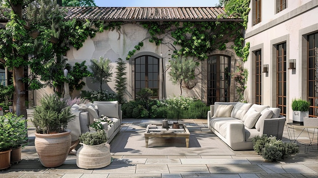 Photo a cozy courtyard with a patio area