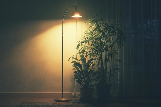 Photo cozy darkened workspace with reading lamp photo