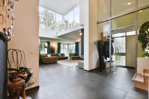 Cozy entrance part of the house with a glass door