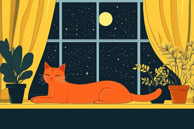 Cozy Evening Scene with Cat on Windowsill